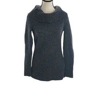 White House Black Market Sweater Black Metallic Mock Neck Wool Blend Size S